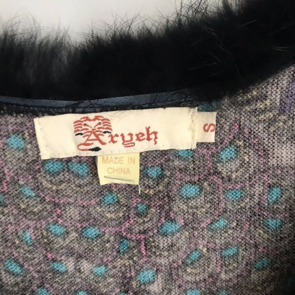 Aryeh Gray Paisley Fur Trim Mini Dress - Picture 2 of 6